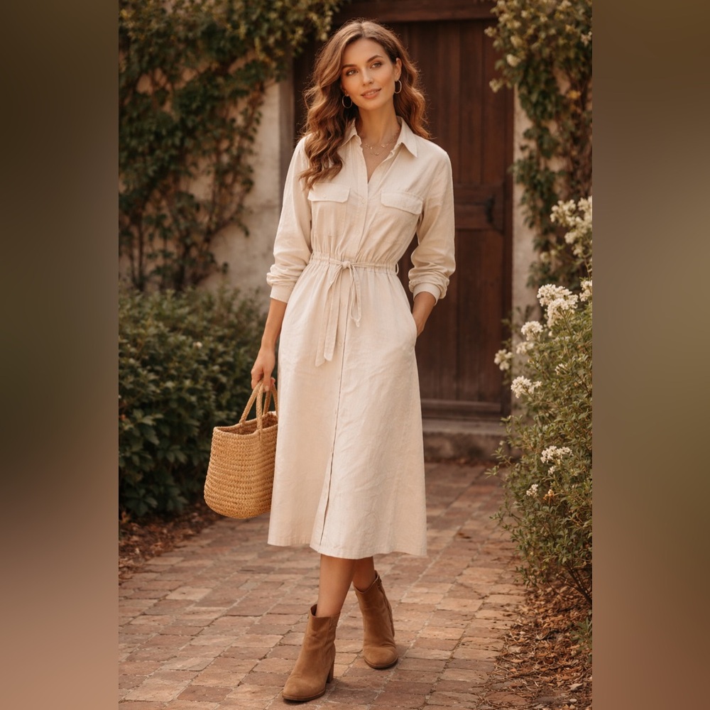 *SiIk* Vintage Peck & Peck Silk Shirt Dress Cream Belted | Classic Boho Luxe